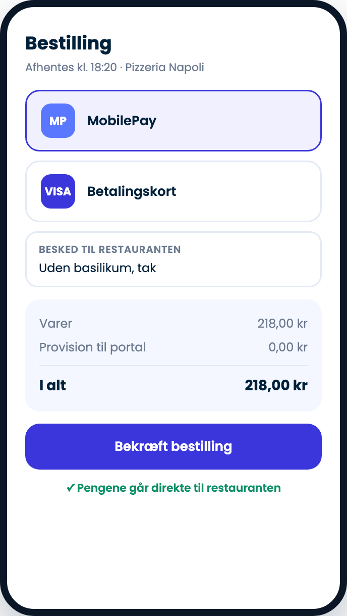 Betalingsskærm med MobilePay og betalingskort