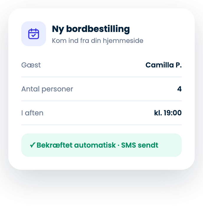 Ny bordbestilling bekræftet automatisk i Yumio